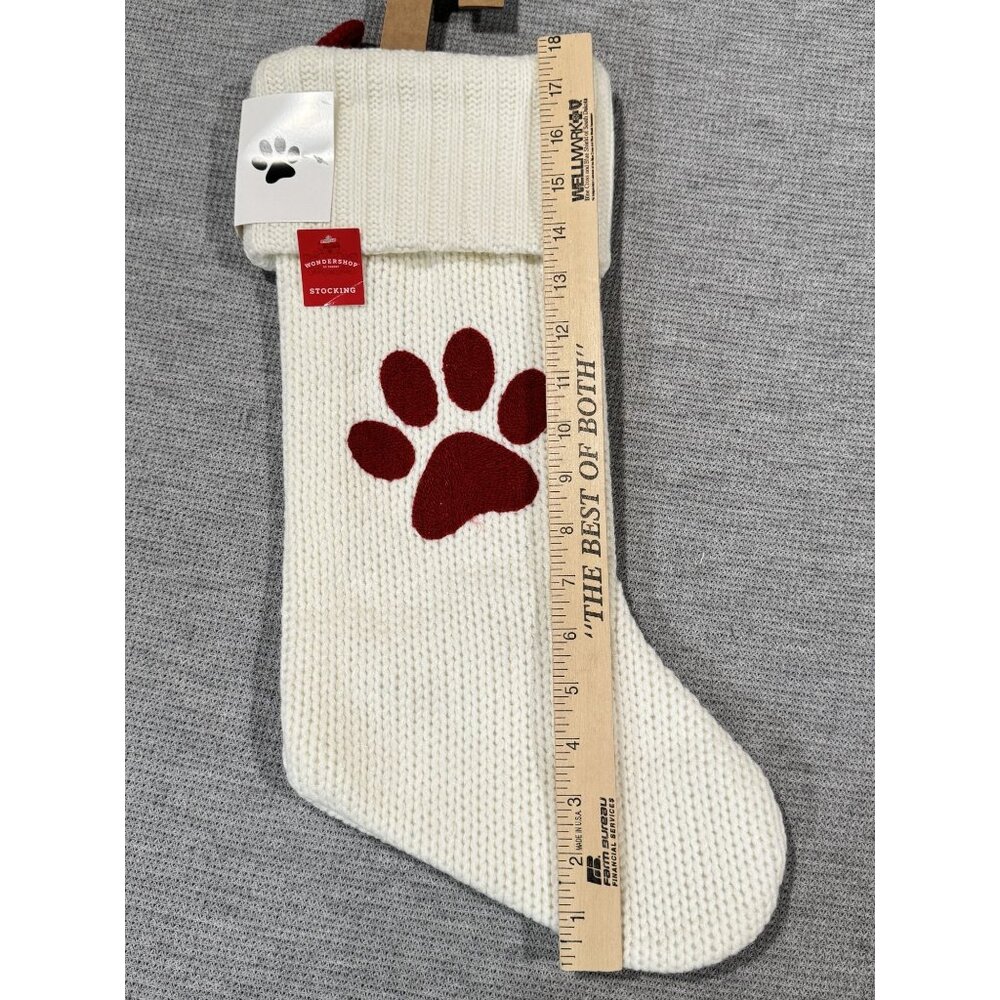 Wondershop Knit Pet Christmas Stocking 18" Red Paw Print Hanging Loop NEW - Picture 6 of 8